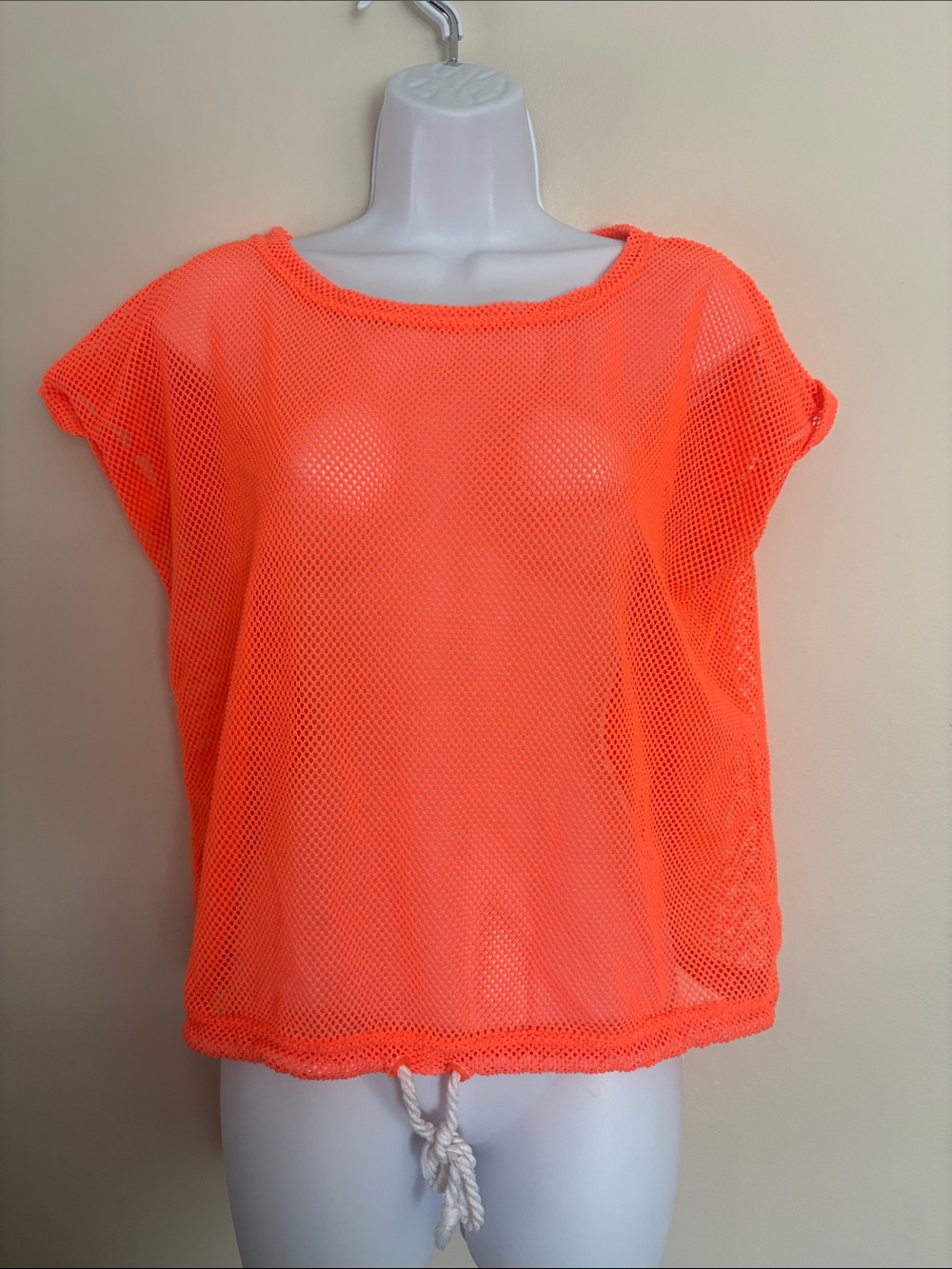 Neon Orange Mesh Short Sleeve Top